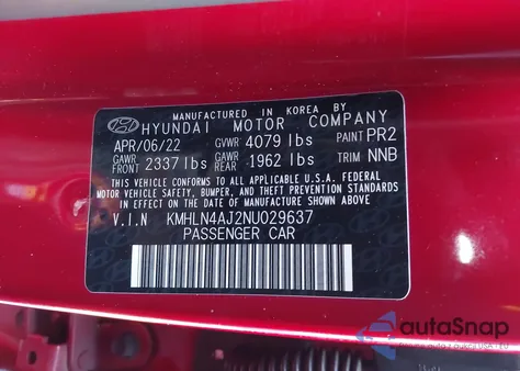 2022 Hyundai Elantra Hybrid Limited z USA, uszkodzony, nr VIN KMHLN4AJ2NU029637